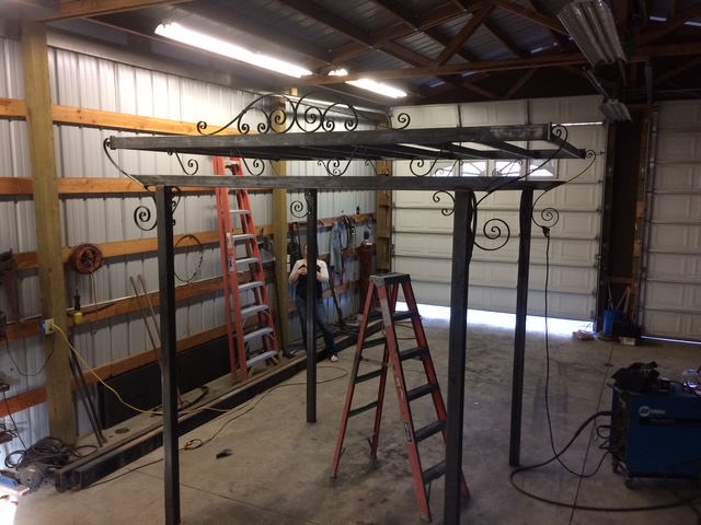 Decorative steel canopy fabrication in progress